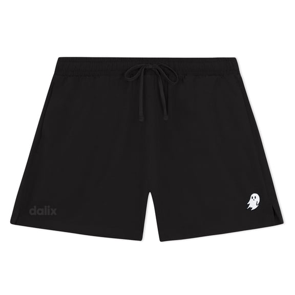 Dalix Ghost Embroidered Shorts Elastic Drawcord Pocket Key Loop Active Womens in Black S Small