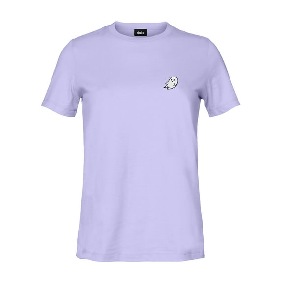 Dalix Ghost Embroidered Soft Cotton Short Sleeve T Shirt Womens in Dark Lavender L Large