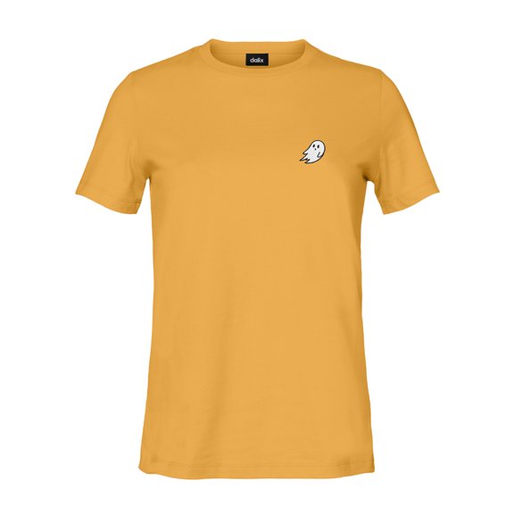 Dalix Ghost Embroidered Soft Cotton Short Sleeve T Shirt Womens in Mustard M Medium