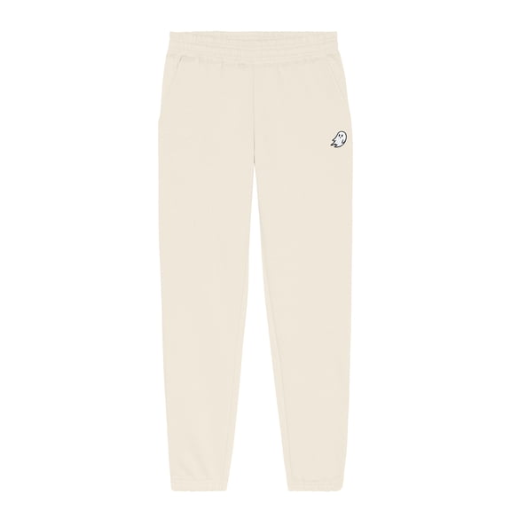 Dalix Ghost Embroidered Sweatpant Heavy Weight Fleece Relaxed Fit Lounge Mens in Bone L Large
