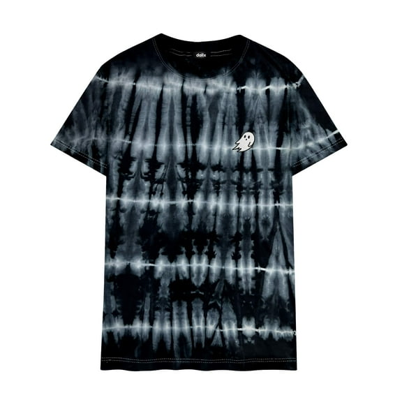 Dalix Ghost Embroidered Tie Dye Short Sleeve T-Shirt Medium Black