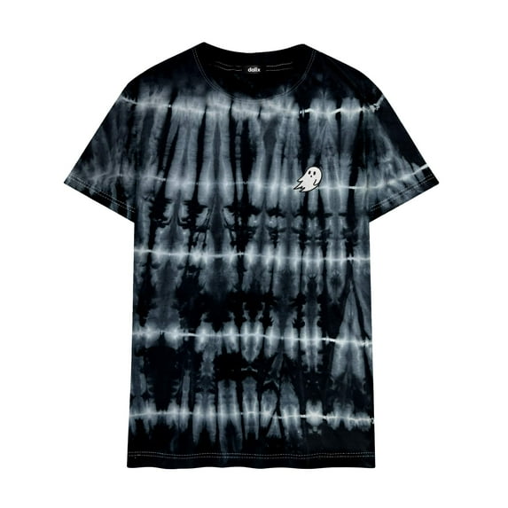 Dalix Ghost Embroidered Tie Dye Short Sleeve T-Shirt Medium Black