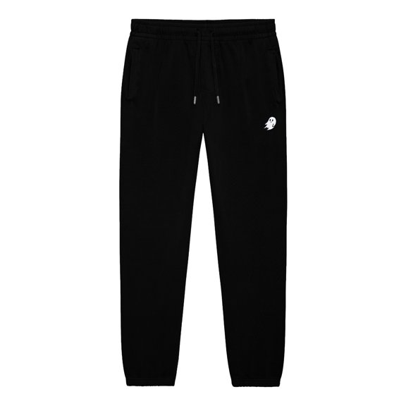 Dalix Ghost Embroidery Heavy Weight Fleece Sweatpants Soft Lounge Pant Drawstring Waistband Pockets Mens in Black M Medium