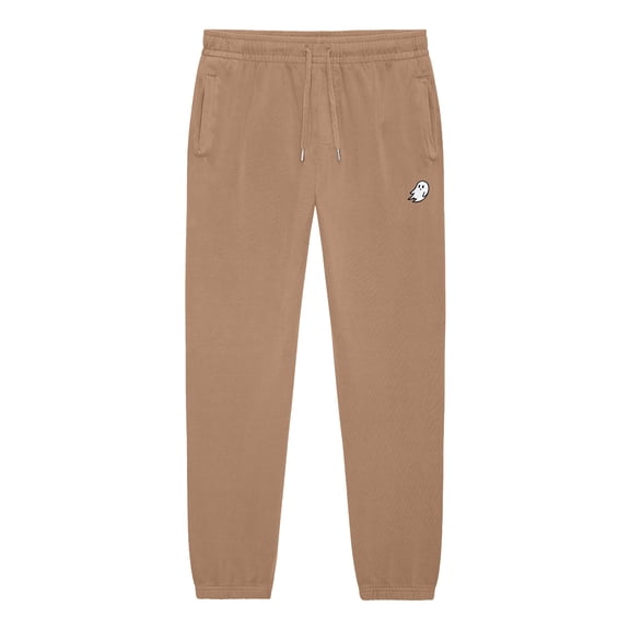 Dalix Ghost Embroidery Heavy Weight Fleece Sweatpants Soft Lounge Pant Drawstring Waistband Pockets Mens in Camel XL X-Large