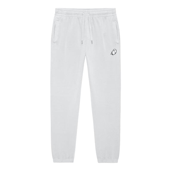 Dalix Ghost Embroidery Heavy Weight Fleece Sweatpants Soft Lounge Pant Drawstring Waistband Pockets Mens in Lunar Gray S Small