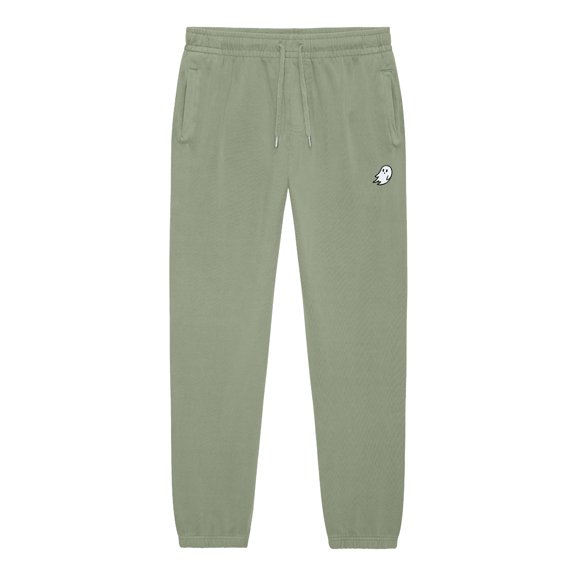 Dalix Ghost Embroidery Heavy Weight Fleece Sweatpants Soft Lounge Pant Drawstring Waistband Pockets Mens in Oil Green L Large
