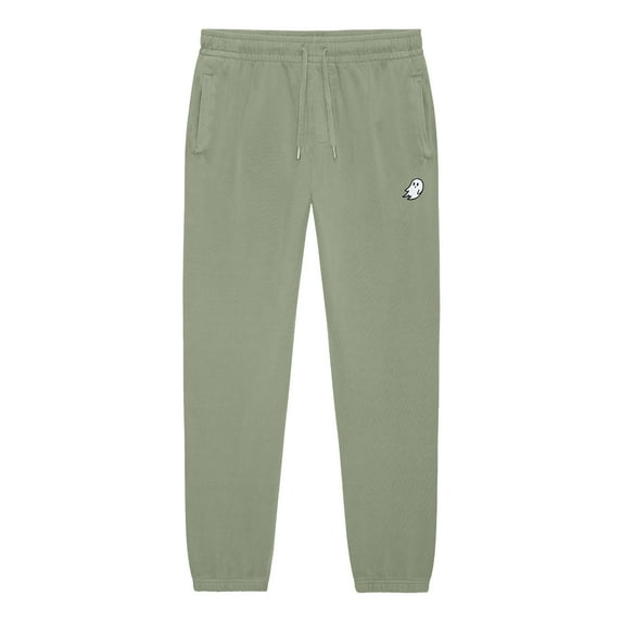 Dalix Ghost Embroidery Heavy Weight Fleece Sweatpants Soft Lounge Pant Drawstring Waistband Pockets Mens in Oil Green M Medium