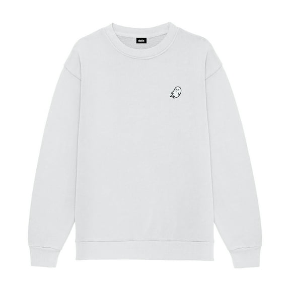 Dalix Ghost Embroidery Relaxed Crewneck Sweatshirt Soft Fleece Fit Lounge Mens in Lunar Gray M Medium