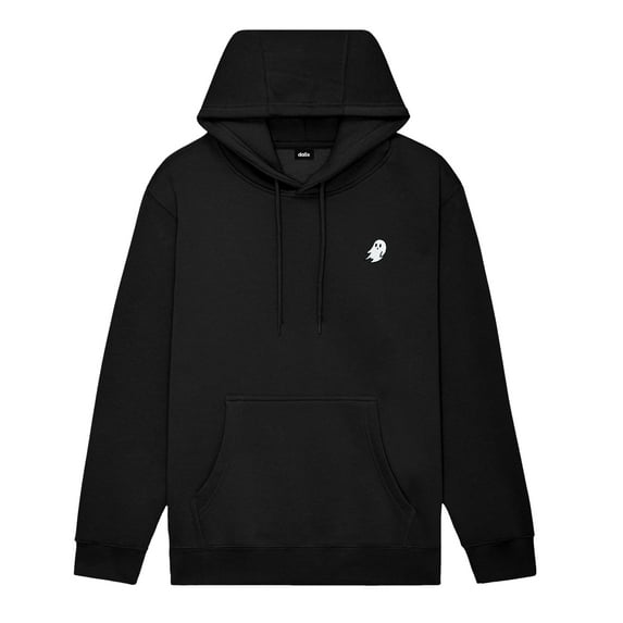 Dalix Ghost Embroidery Relaxed Hoodie Soft Fleece Sweatshirt Drawcord Fit Lounge Mens in Black XS X-Small