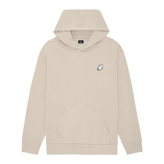 Dalix Ghost Embroidery Relaxed Hoodie Soft Fleece Sweatshirt Fit Lounge Mens in Beige XL X-Large