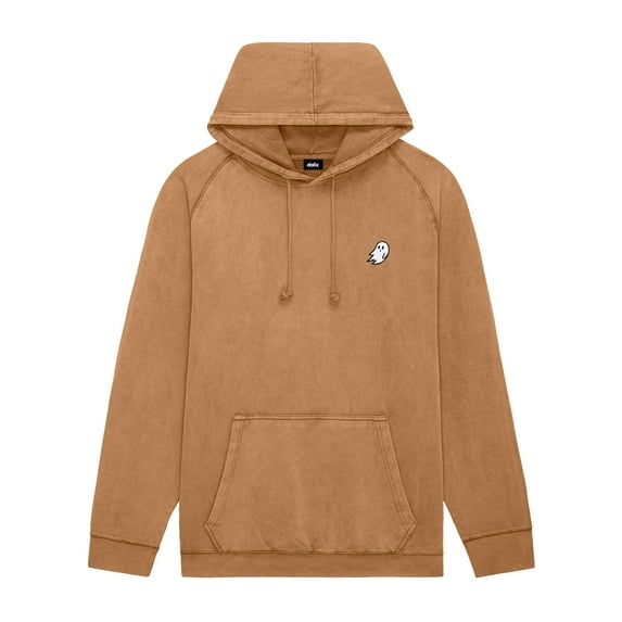 Dalix Ghost Embroidery Washed Hoodie Sweatshirt Fleece Relaxed Fit Lounge Mens in Camel XL X-Large