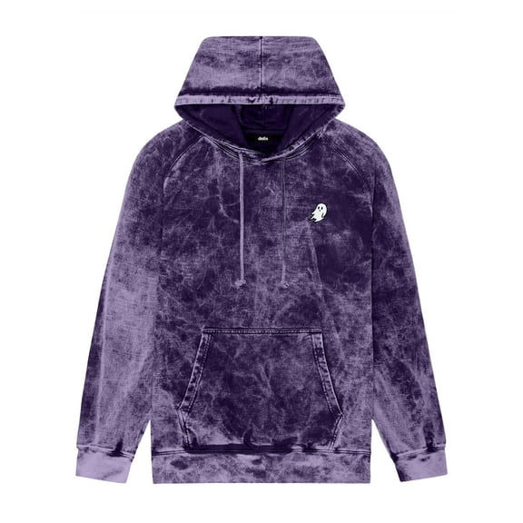 Dalix Ghost Embroidery Washed Hoodie Sweatshirt Fleece Relaxed Fit Lounge Mens in Purple L Large