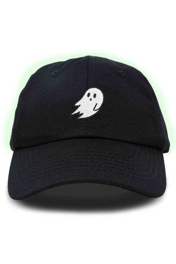 Ghost Glow in the Dark Embroidered Mens Womens Cotton Dad Hat Baseball Cap Adjustable in Black