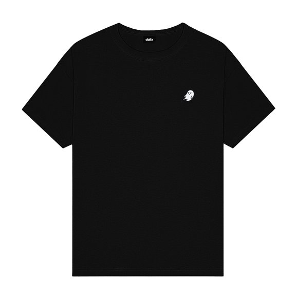 Dalix Ghost Midweight Embroidered Cotton Tee Jersey Mens in Black L Large