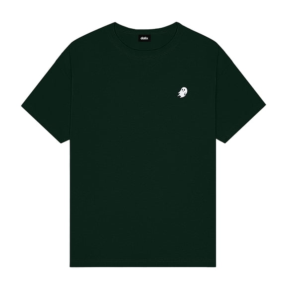 Dalix Ghost Midweight Embroidered Cotton Tee Jersey Mens in Forest Green M Medium
