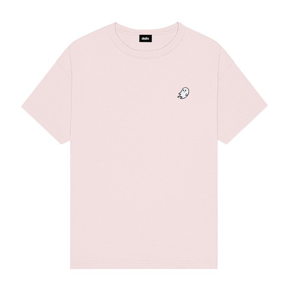 Dalix Ghost Midweight Embroidered Cotton Tee Jersey Mens in Pink M Medium