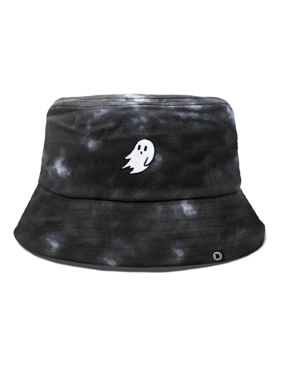 Ghost Tie Dye Bucket Hat Cotton Embroidery Casual Outdoor Style Mens in Tie Dye Black M Medium