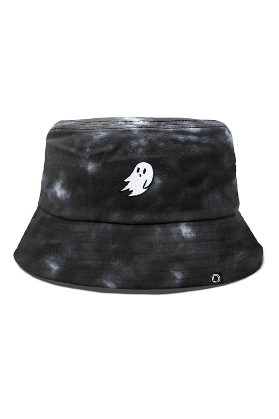 Ghost Tie Dye Bucket Hat Cotton Embroidery Casual Outdoor Style Mens in Tie Dye Black M Medium
