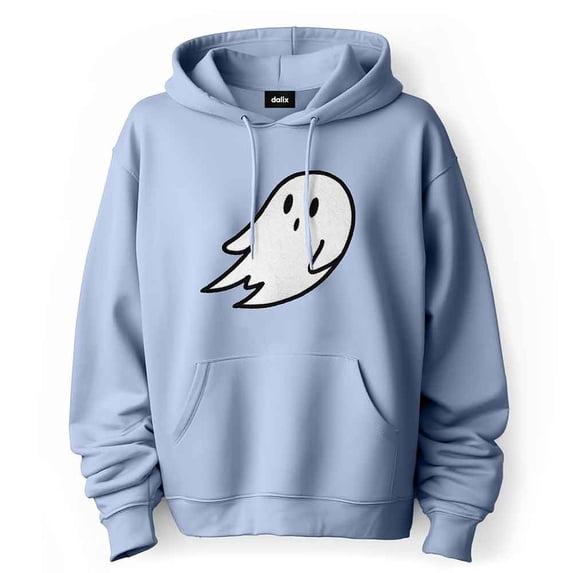 Dalix Giant Ghost Embroidered Hoodie Soft Fleece Hood Sweatshirt Mens in Light Blue S Small