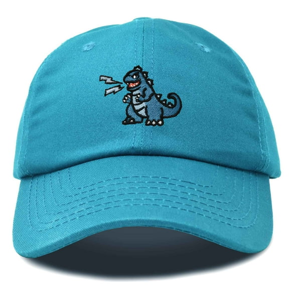 Dalix Giant Lizard Kaiju Embroidered Cotton Dad Hat Baseball Cap Adjustable Glow in the Dark Mens in Teal