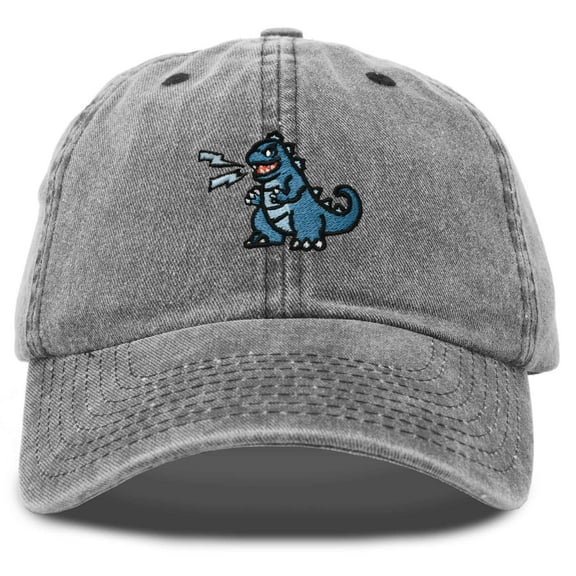 Dalix Giant Lizard Kaiju Embroidered Cotton Dad Hat Baseball Cap Adjustable Glow in the Dark Mens in Washed Black