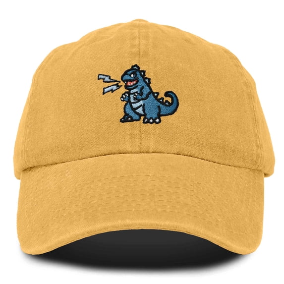 Dalix Giant Lizard Kaiju Embroidered Cotton Dad Hat Baseball Cap Adjustable Glow in the Dark Mens in Washed Gold
