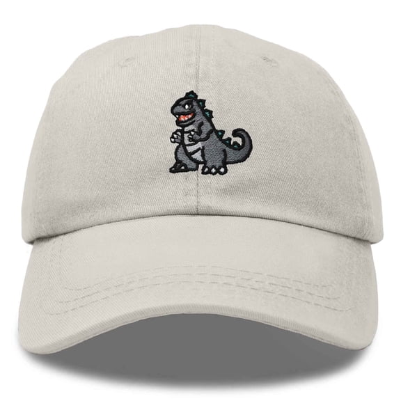 Dalix Giant Lizard Kaiju Embroidered Cotton Dad Hat Baseball Cap Adjustable Glow in the Dark Mens in Washed Stone White