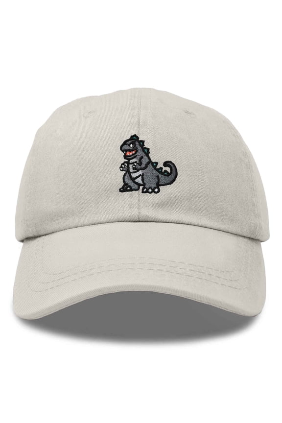 Giant Lizard Kaiju Embroidered Cotton Dad Hat Baseball Cap Adjustable Glow in the Dark Mens in Washed Stone White