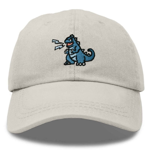 Dalix Giant Lizard Kaiju Embroidered Cotton Dad Hat Baseball Cap Adjustable Glow in the Dark Mens in Washed Stone White