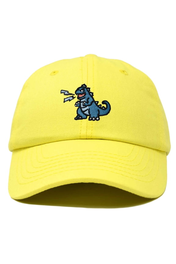 Giant Lizard Kaiju Embroidered Cotton Dad Hat Baseball Cap Adjustable Glow in the Dark Mens in Yellow