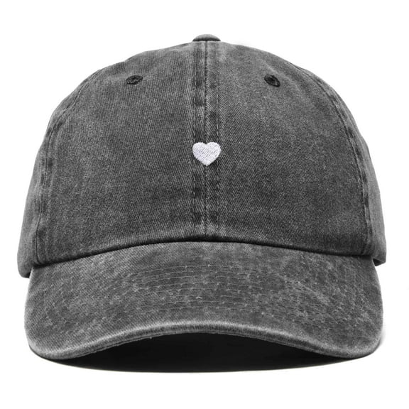 Dalix Heart Embroidered Cotton Summer Outdoor Baseball Cap Dad Hat Womens in Washed Black