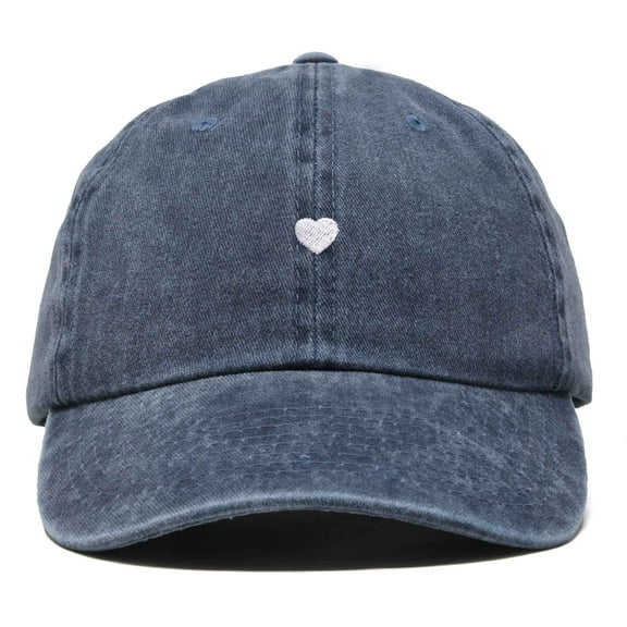 Dalix Heart Embroidered Cotton Summer Outdoor Baseball Cap Dad Hat Womens in Washed Navy Blue
