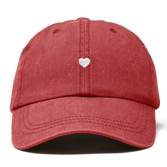 Dalix Heart Embroidered Cotton Summer Outdoor Baseball Cap Dad Hat Womens in Washed Red