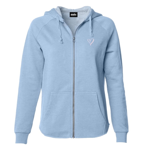 Dalix Heart Embroidered Fleece Zip Washed Hoodie Cold Fall Winter Women in Misty Blue XL X-Large