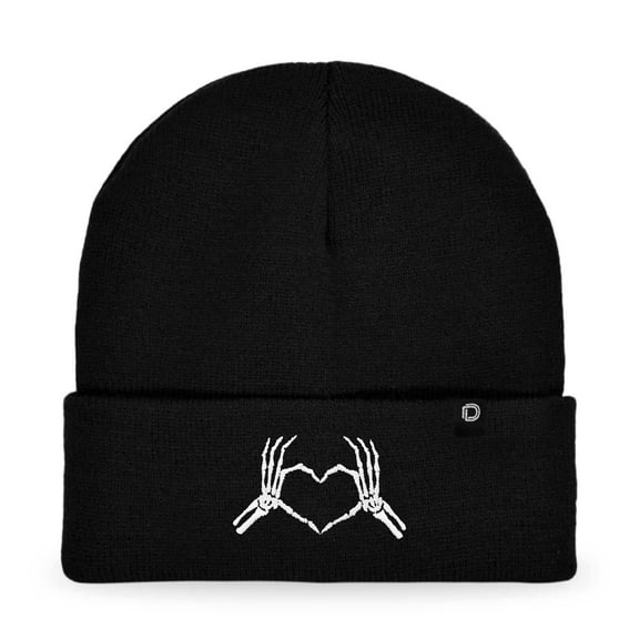 Dalix Heart of Bones Embroidered Beanie Hat Knit Cap Cold Weather Womens in Black