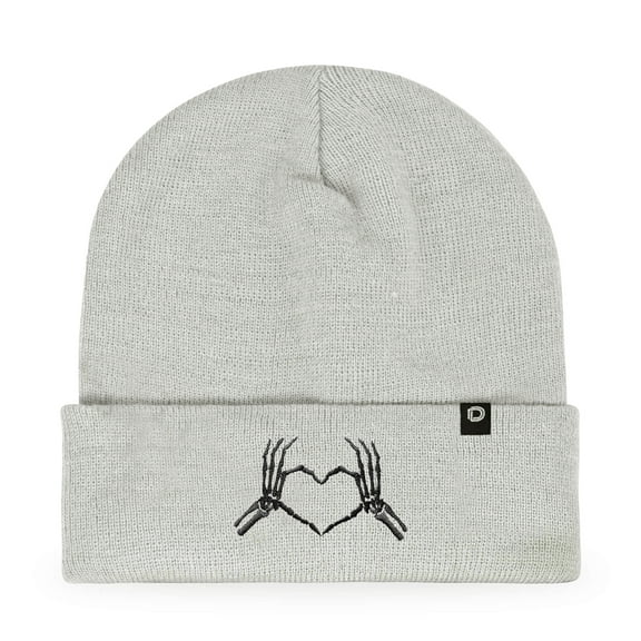Dalix Heart of Bones Embroidered Beanie Hat Knit Cap Cold Weather Womens in Light Gray