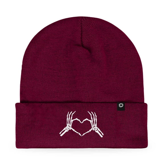 Dalix Heart of Bones Embroidered Beanie Hat Knit Cap Cold Weather Womens in Maroon