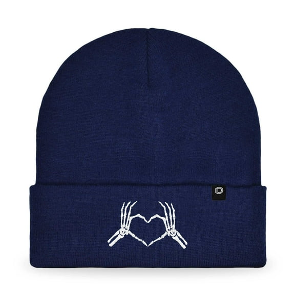 Dalix Heart of Bones Embroidered Beanie Hat Knit Cap Cold Weather Womens in Navy Blue
