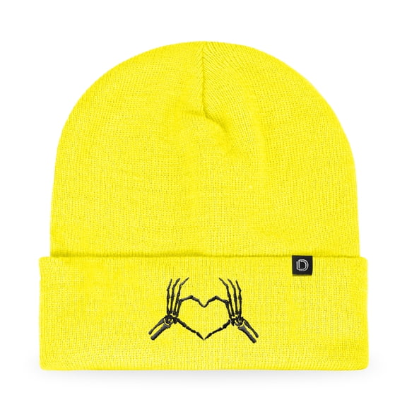 Dalix Heart of Bones Embroidered Beanie Hat Knit Cap Cold Weather Womens in Neon Yellow