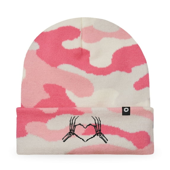 Dalix Heart of Bones Embroidered Beanie Hat Knit Cap Cold Weather Womens in Pink Camo