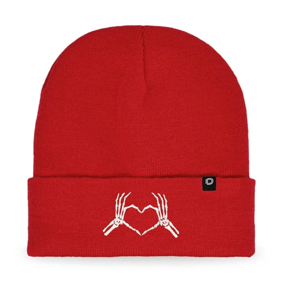Dalix Heart of Bones Embroidered Beanie Hat Knit Cap Cold Weather Womens in Red