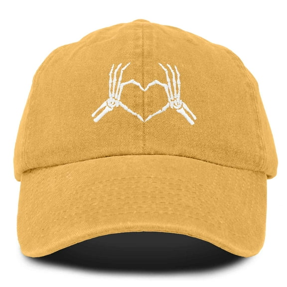 Dalix Heart of Bones Embroidered Cotton Dad Hat Adjustable Baseball Cap Womens in Washed Gold