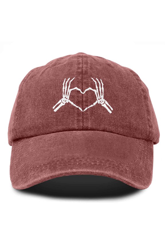 Heart of Bones Embroidered Cotton Dad Hat Adjustable Baseball Cap Womens in Washed Red