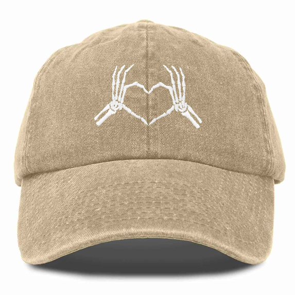 Dalix Heart of Bones Embroidered Cotton Dad Hat Adjustable Baseball Cap Womens in Washed Stone White