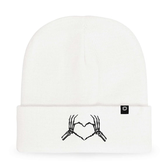 Dalix Heart of Bones Embroidered Beanie Hat Knit Cap Cold Weather Womens in White