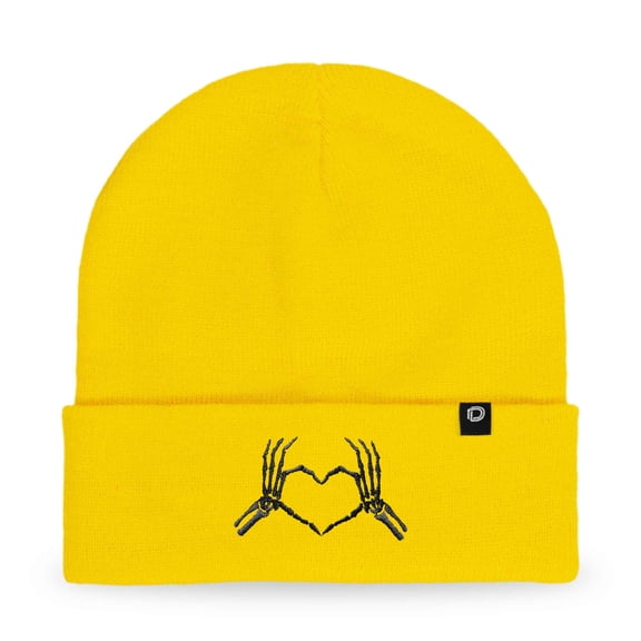 Dalix Heart of Bones Embroidered Beanie Hat Knit Cap Cold Weather Womens in Yellow