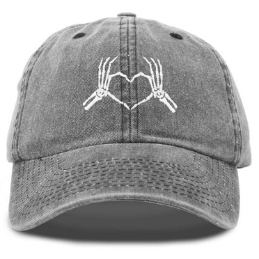 Dalix Heart of Bones Embroidered Cotton Dad Hat Adjustable Baseball Cap Womens in Washed Black