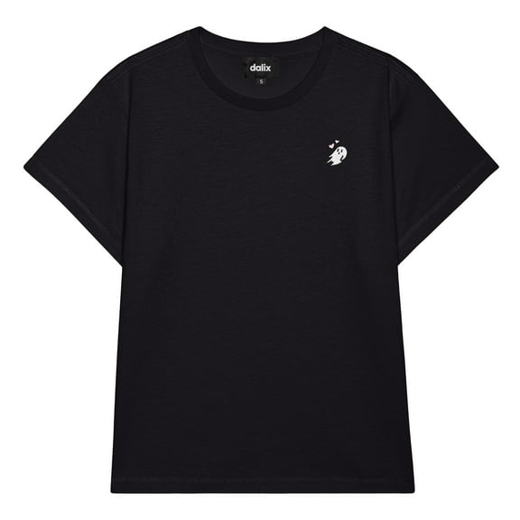 Dalix Heartly Ghost Cropped Tee Lightweight High Waisted Short Sleeve Summer Shirt Womens in Black S Small