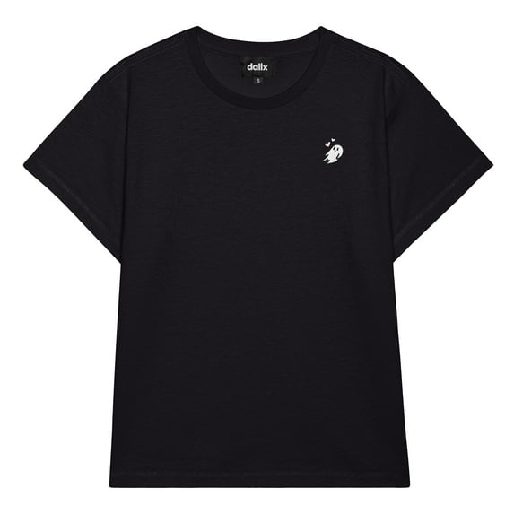 Dalix Heartly Ghost Cropped Tee Lightweight High Waisted Short Sleeve Summer Shirt Womens in Black S Small