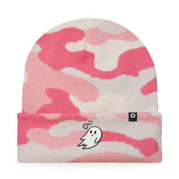 Dalix Heartly Ghost Embroidered Beanie Hat Knit Cap Cold Weather Womens in Pink Camo